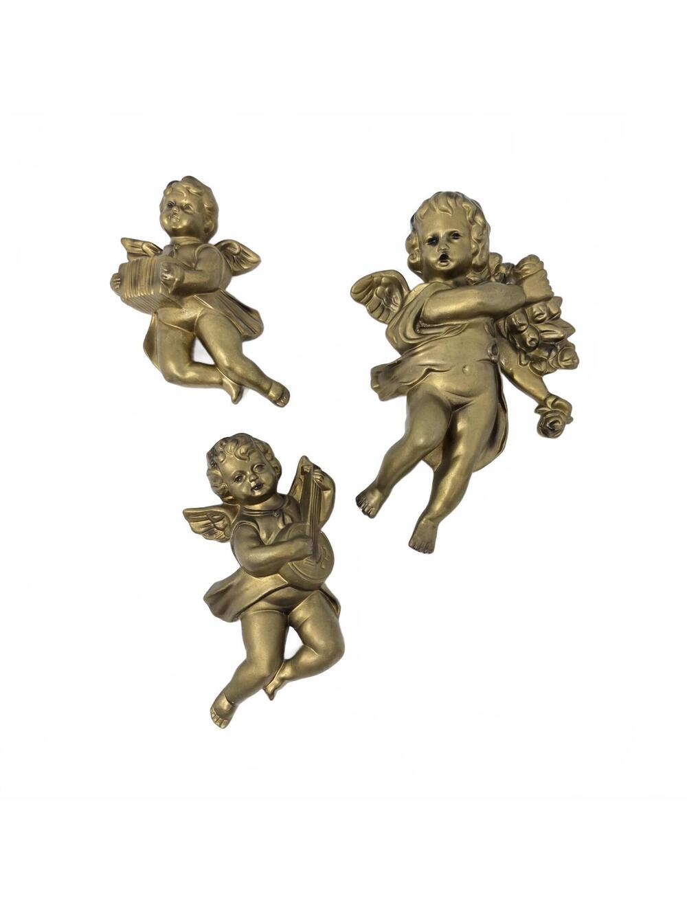Vintage Norcrest Gold Cherub Wall Hangings 3 Angel Putti Hollywood Regency Decor